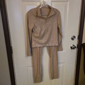 Yogalicious Glittering Beige Full-Length Athletic Set Size Medium
